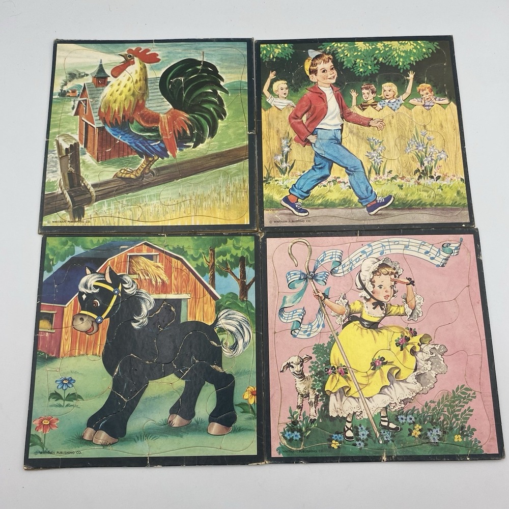 Lot Set of 4 Vintage Whitman Publishing Co. Inlaid Tray Puzzles 1950s 7.75"